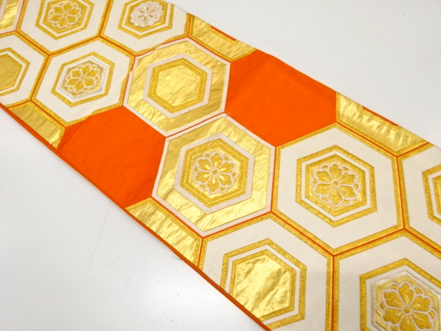 JAPANESE KIMONO / ANTIQUE FUKURO OBI / SILK / WOVEN KIKKO WITH FLOWER